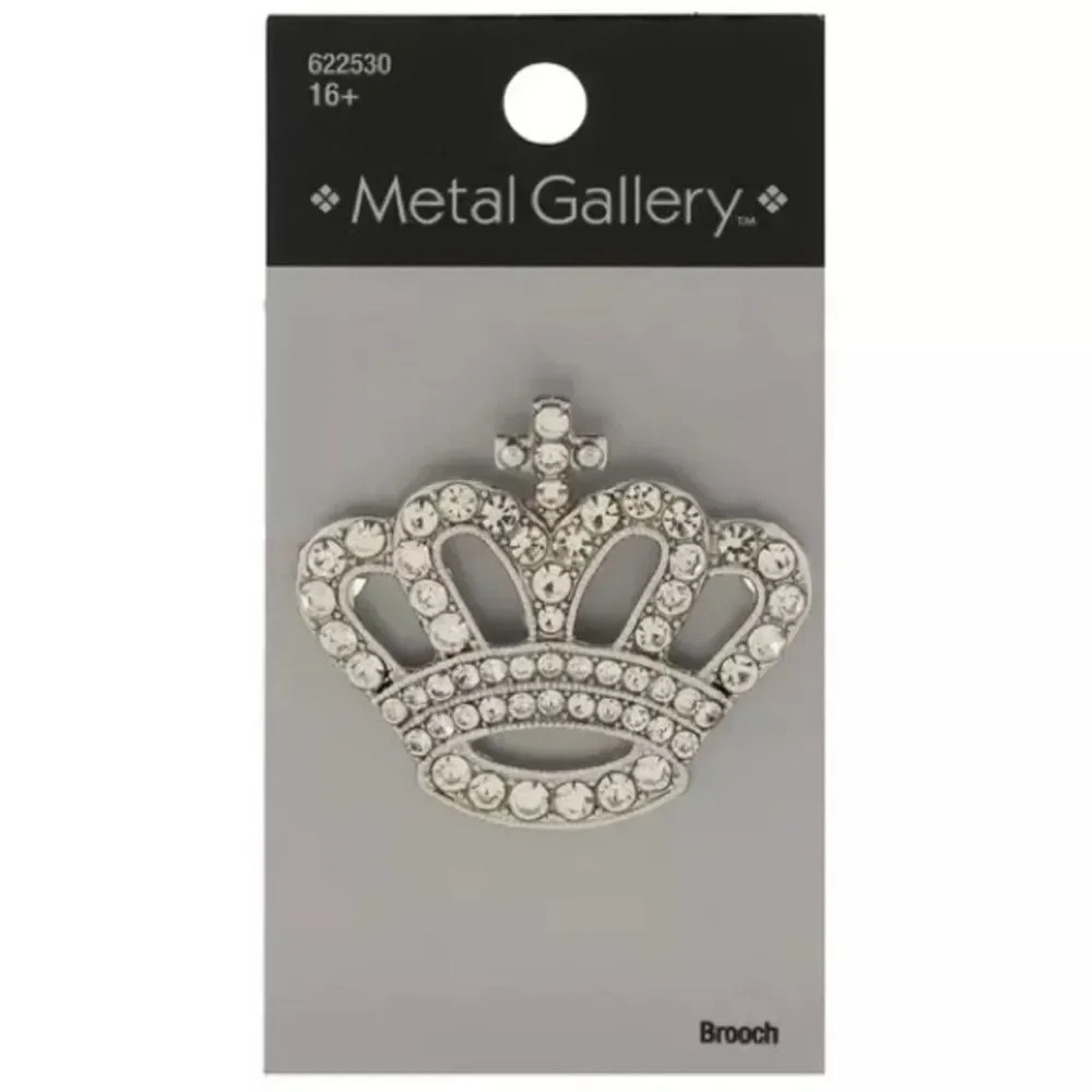 New Metal Gallery Crown Rhinestone Brooch NWT